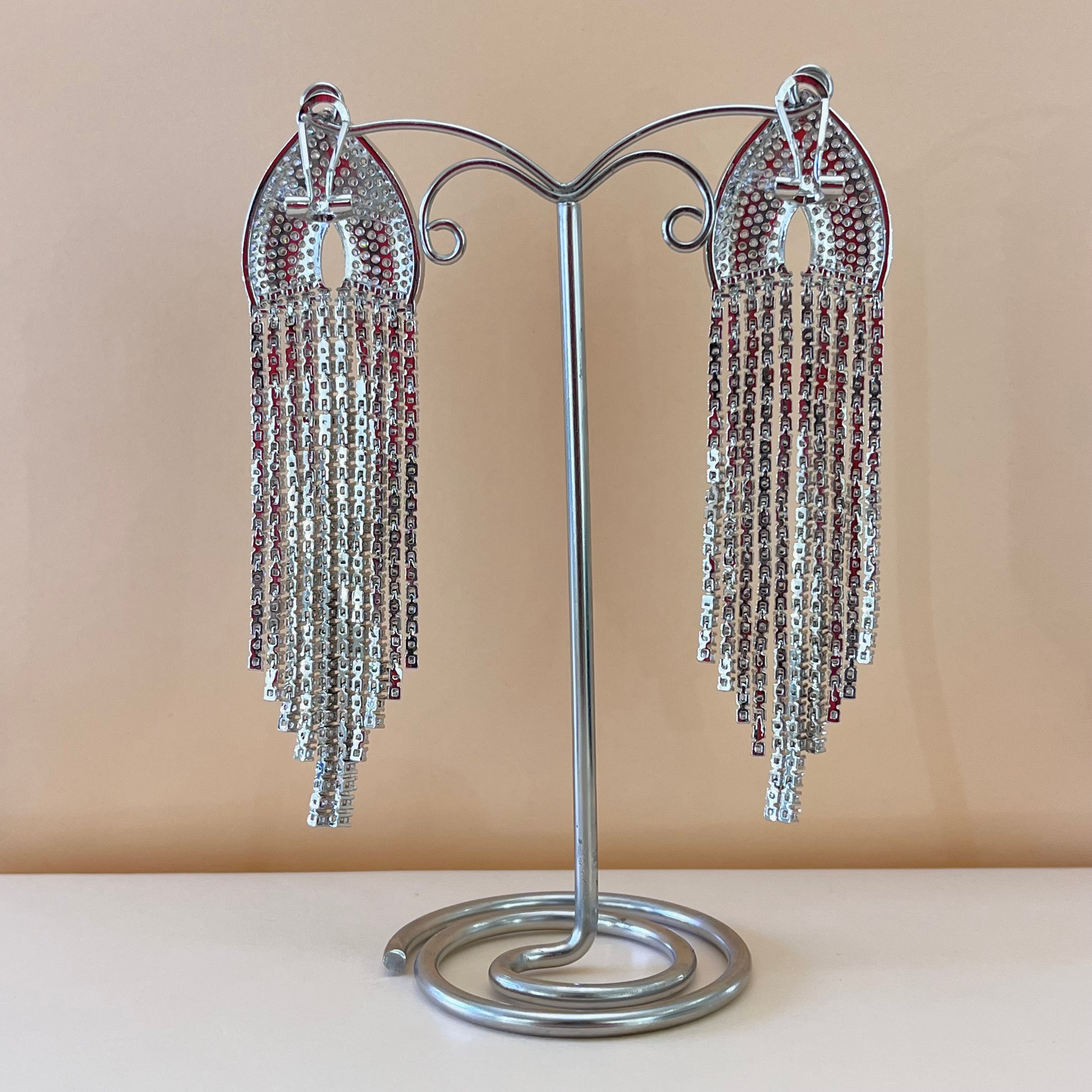 Silver zircone fringe earrings