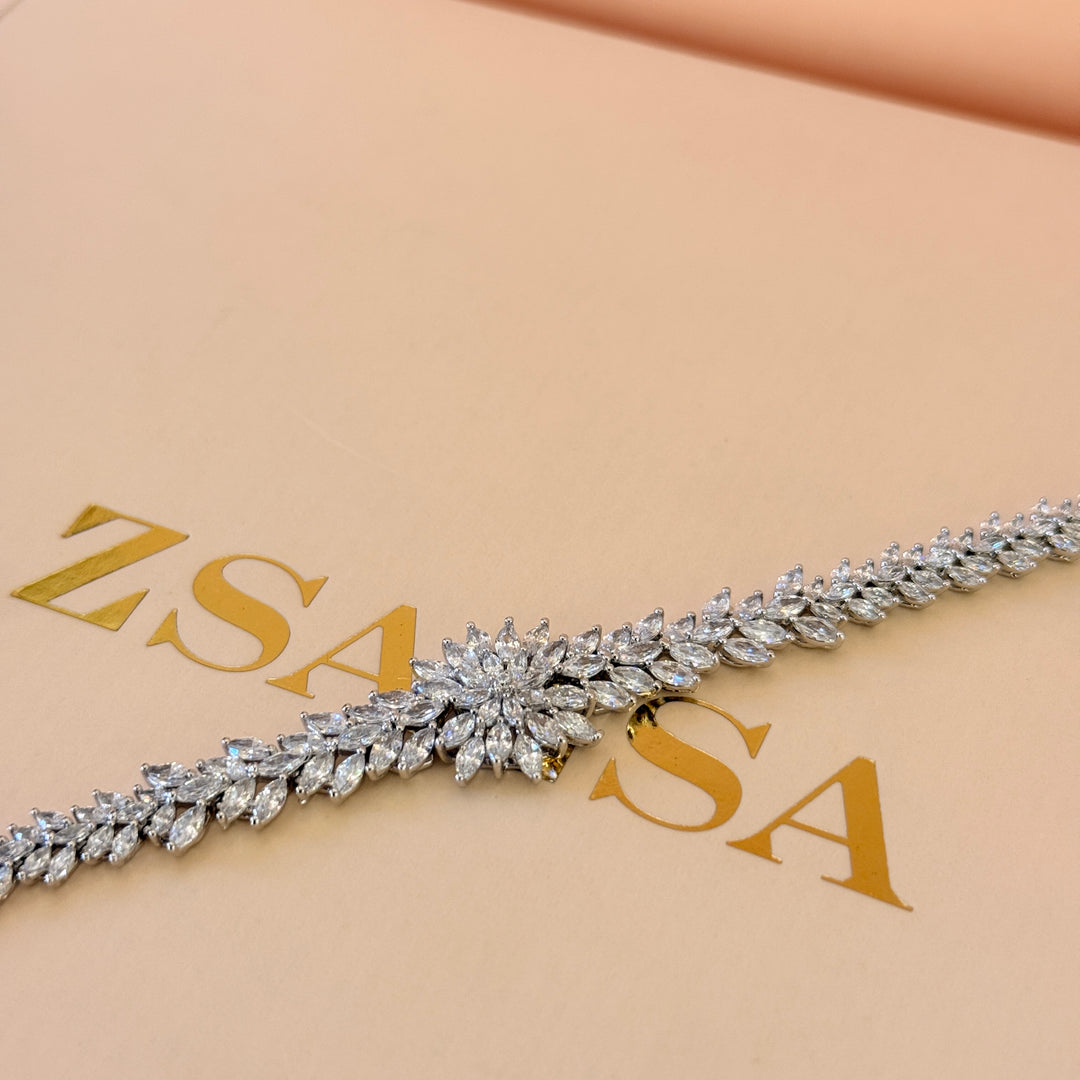 Flower marquise zircone silver bracelet