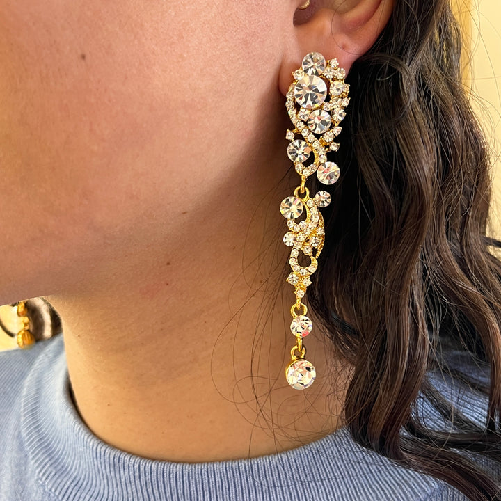 Swarovski crystals gold plated long earrings
