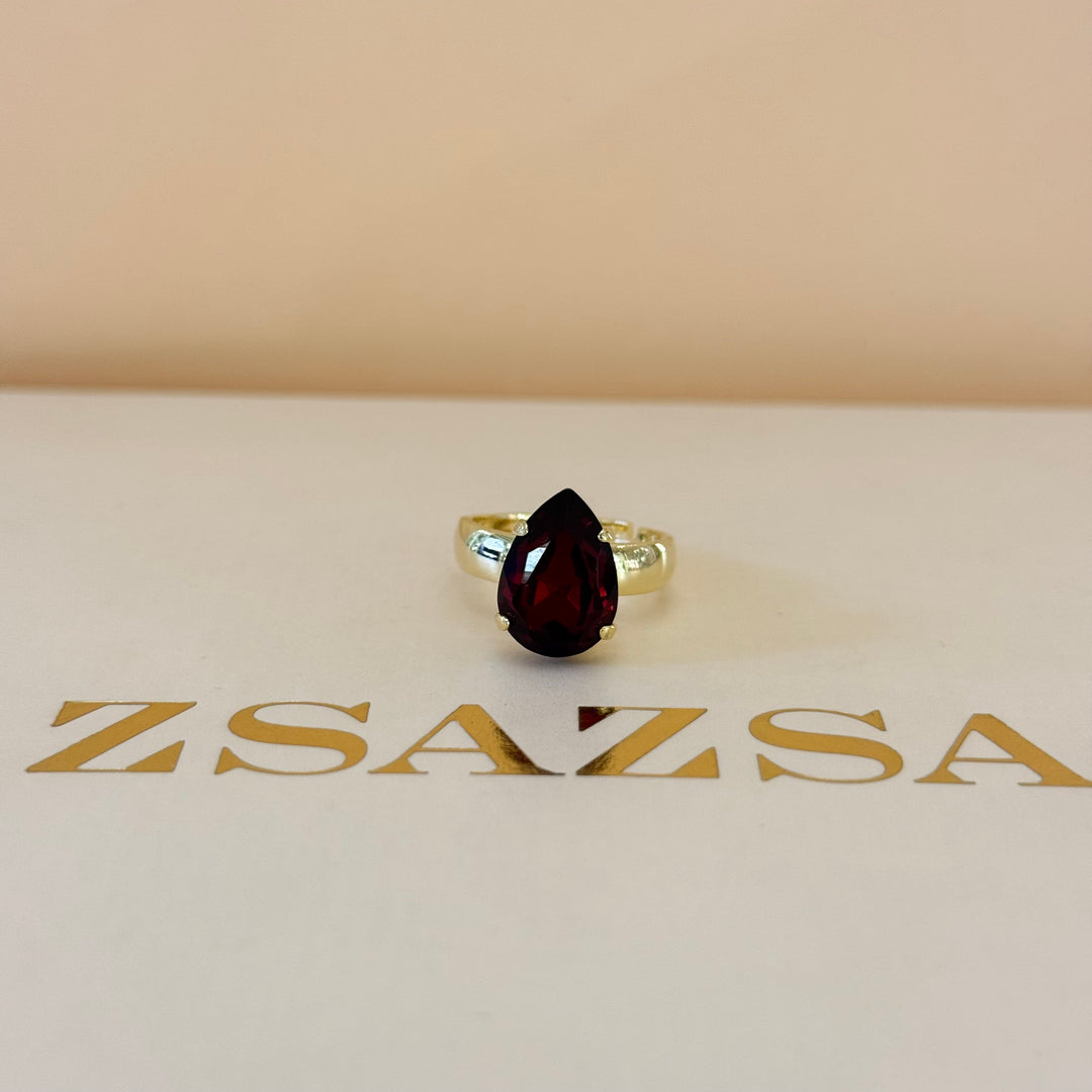 Marquise and teardrop dark red Swarovski crystals gold plated set