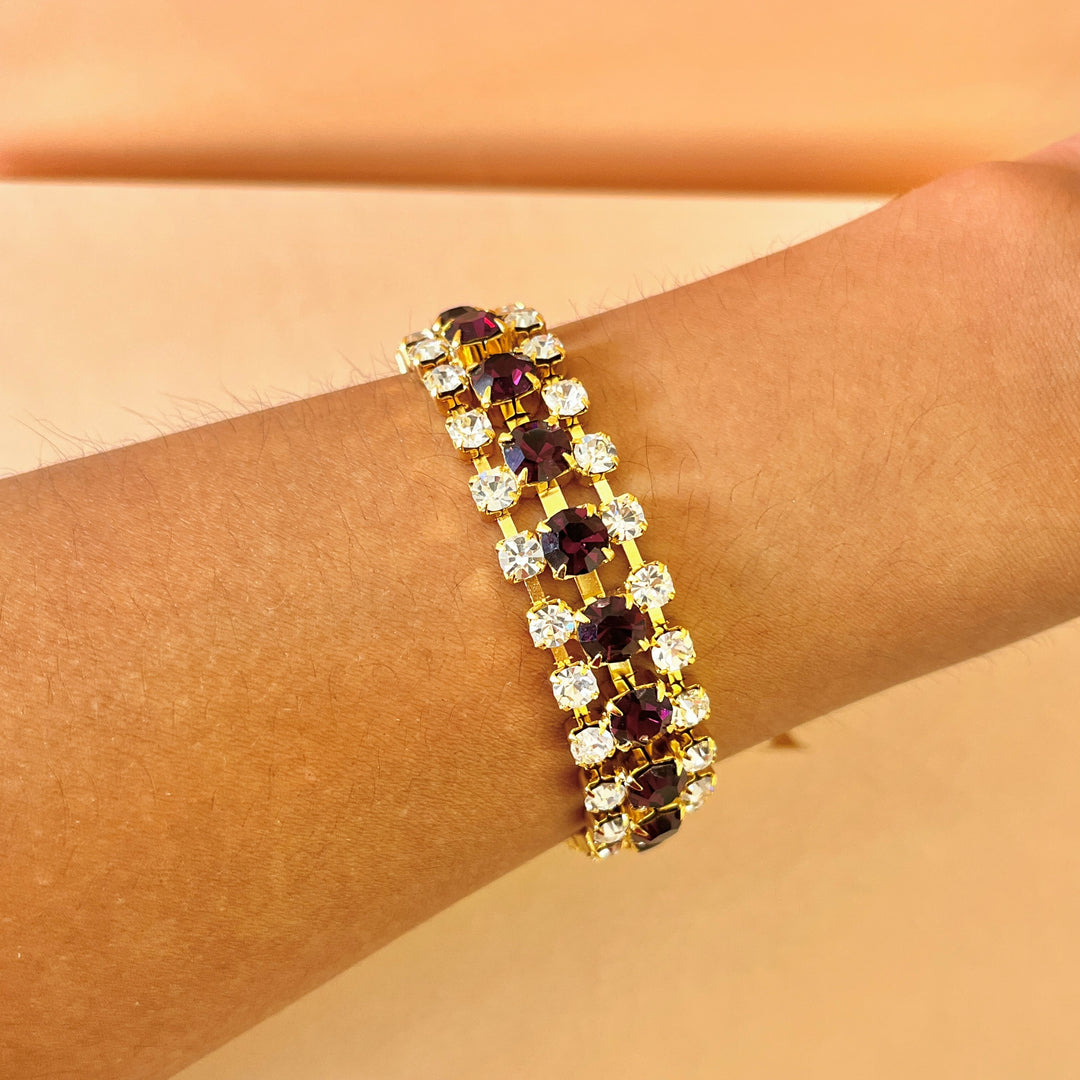 Purple preciosa crystals 3 rows bracelet