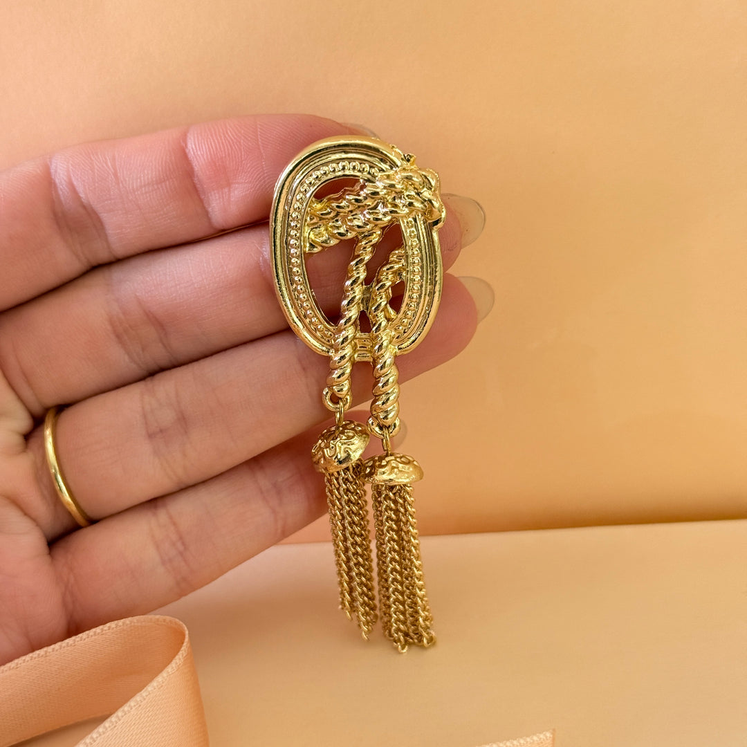 Vintage Style Gold Rope & Tassel Brooch