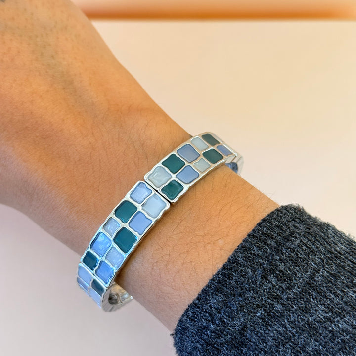 Blue, green & grey silver Enamel Set