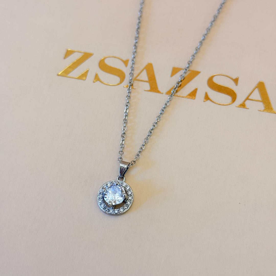 Round zircone silver pendant and bracelet