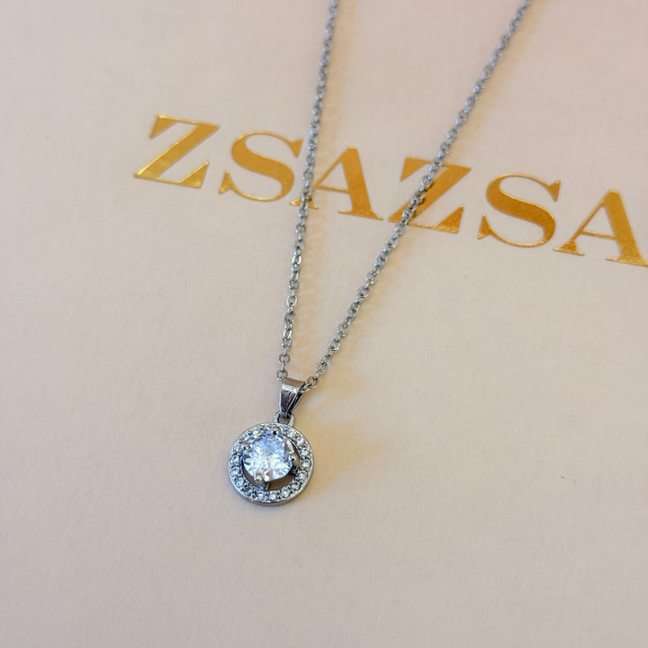 Round zircone silver pendant and bracelet