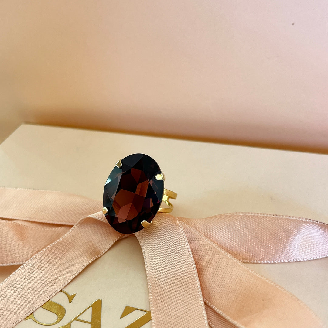 Purple oval preciosa crystals ring