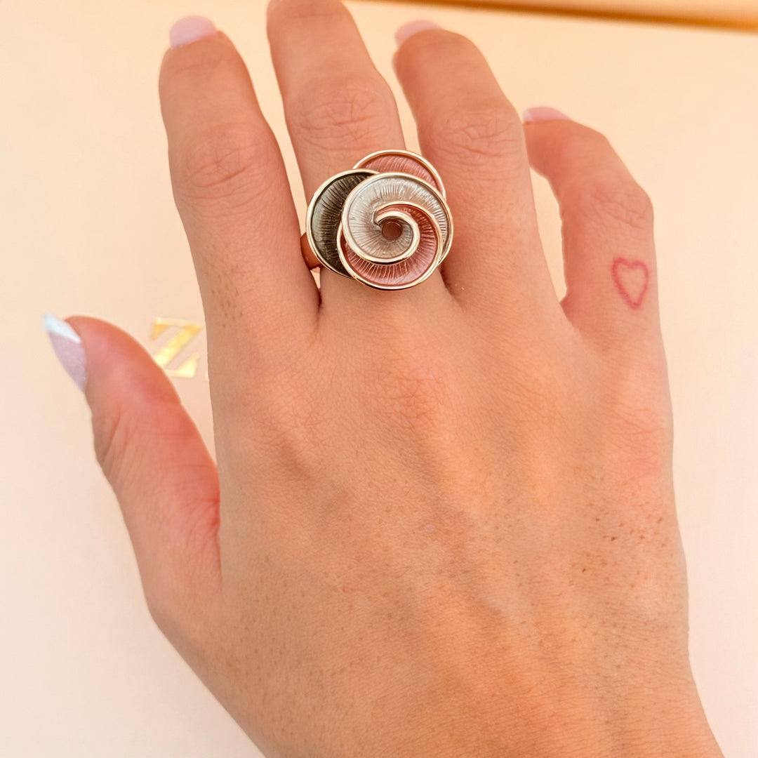 Rosette brown enamel rose gold plated set