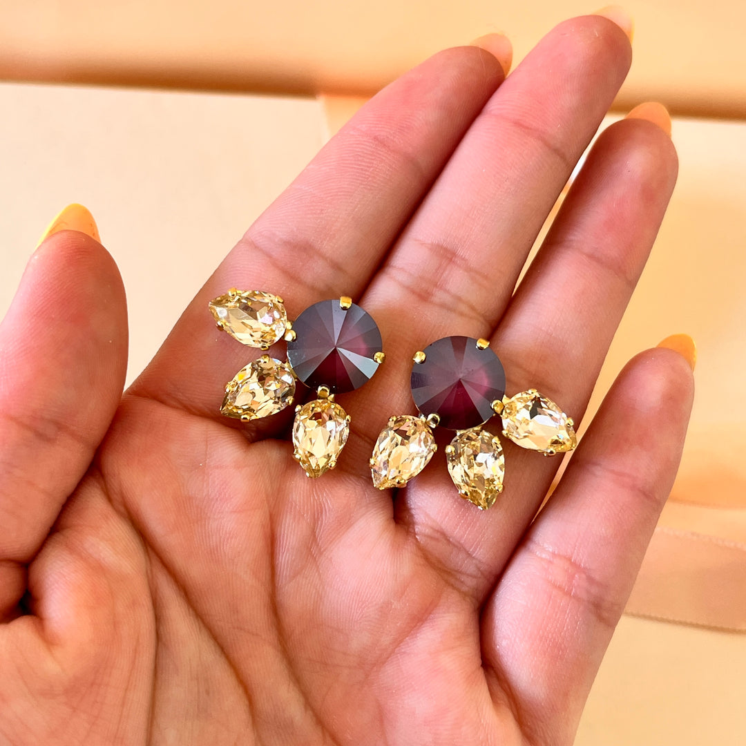 Purple and peach Swarovski crystals studs