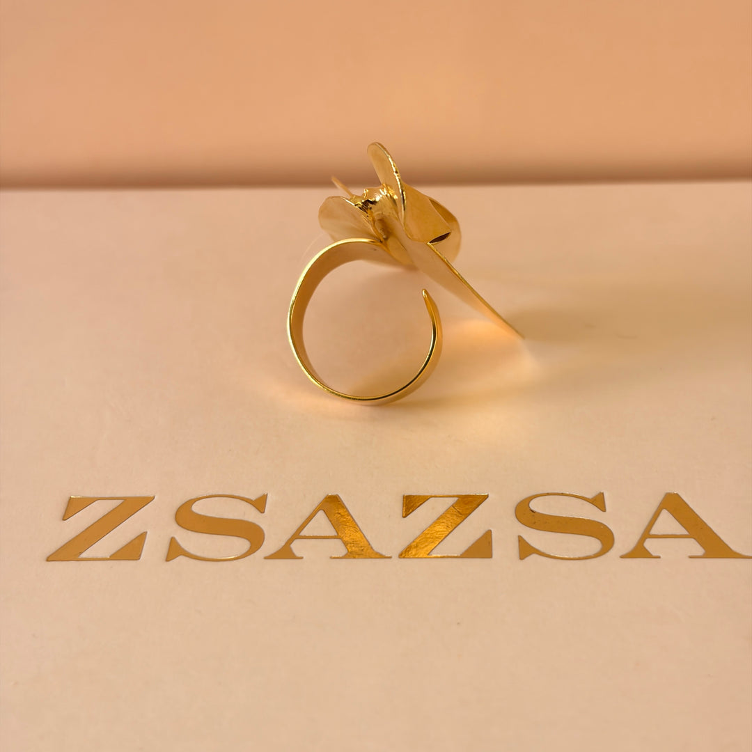 Handmade Statement Abstract Petal Gold Ring | Gold Plated | ZsaZsa