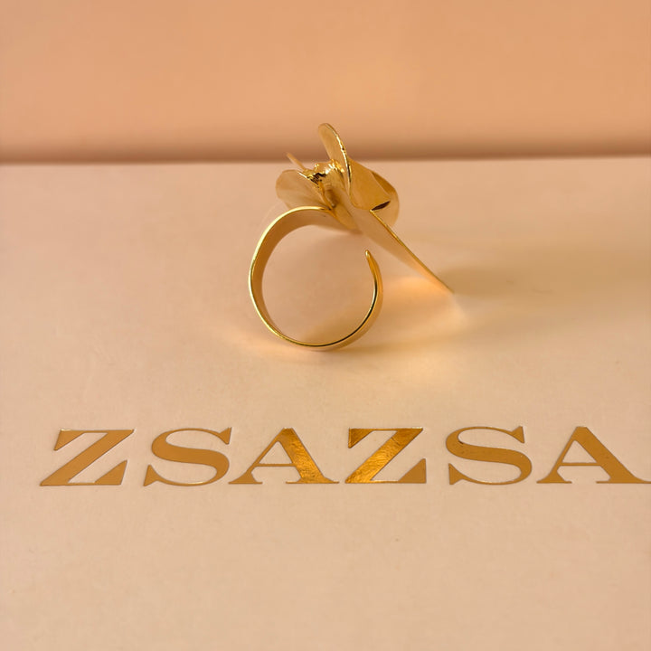 Handmade Statement Abstract Petal Gold Ring | Gold Plated | ZsaZsa