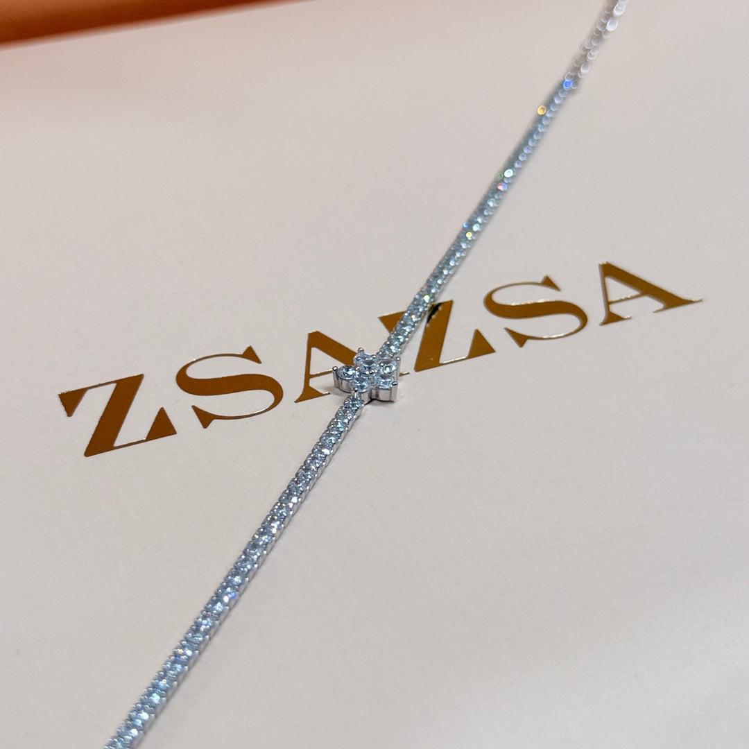 Flower dainty sterling silver zircone bracelet