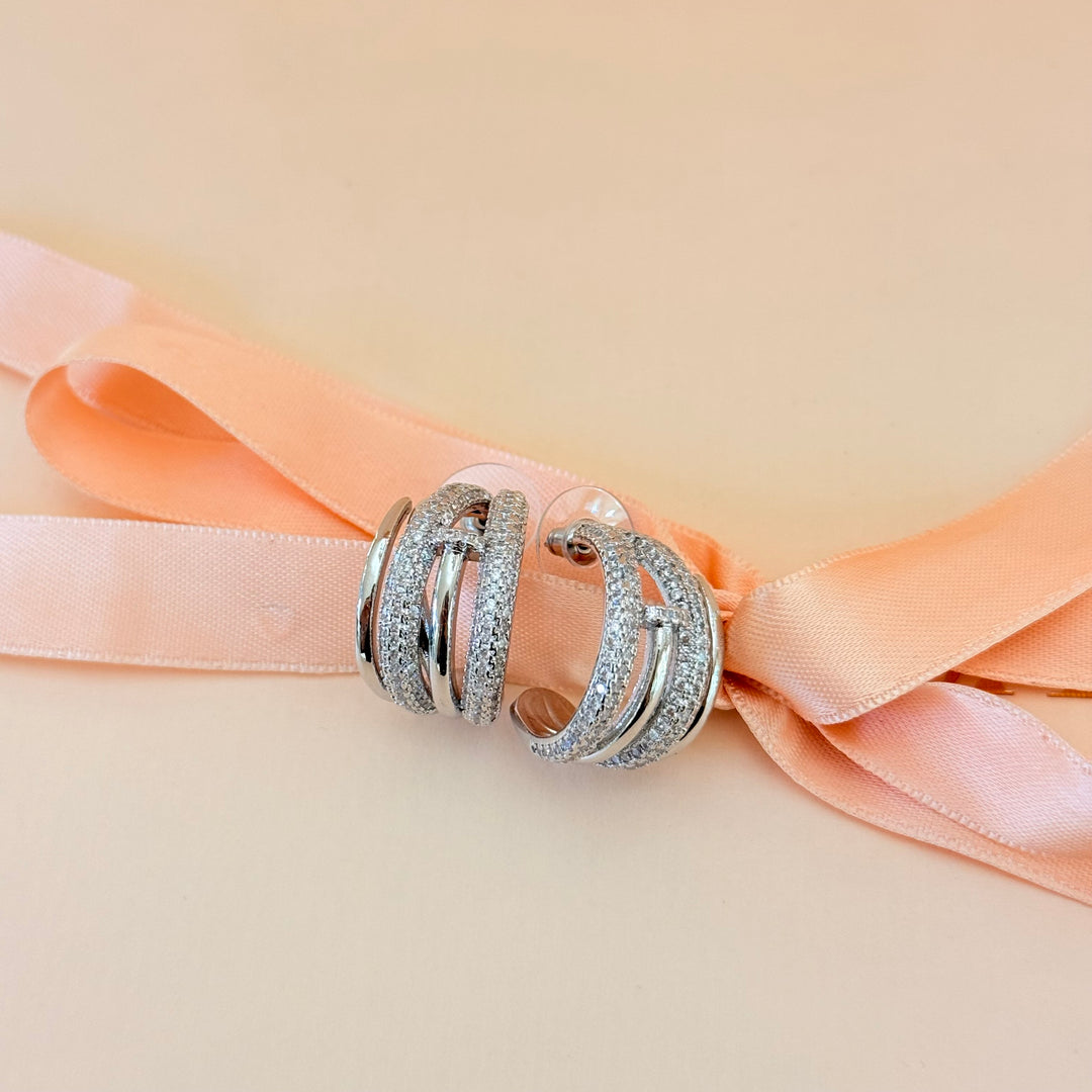 Chunky triple hoop zircone silver