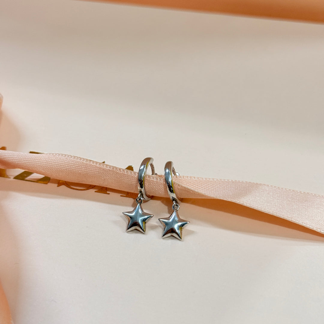 Dainty star sterling silver hoops