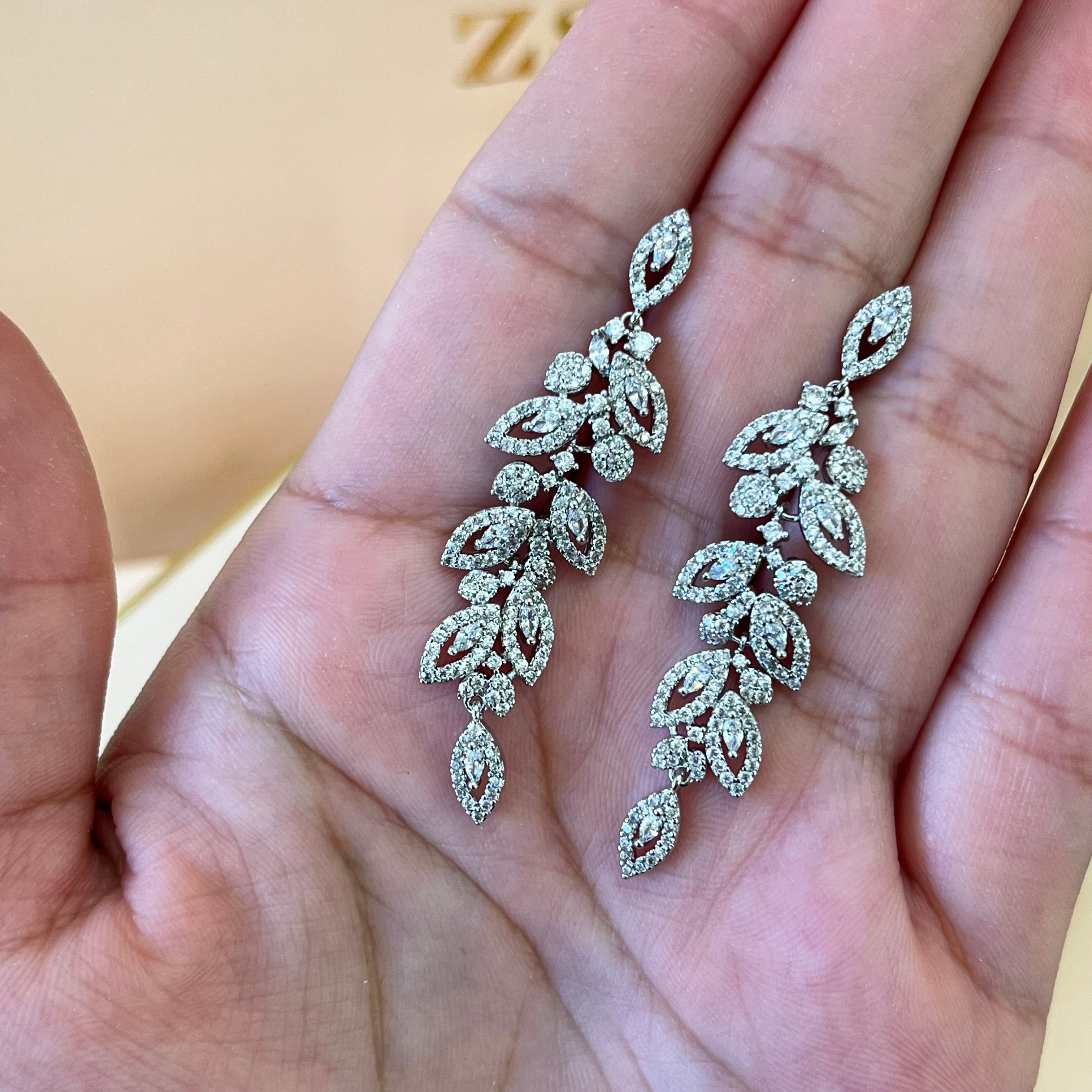 Silver zircone marquise earrings