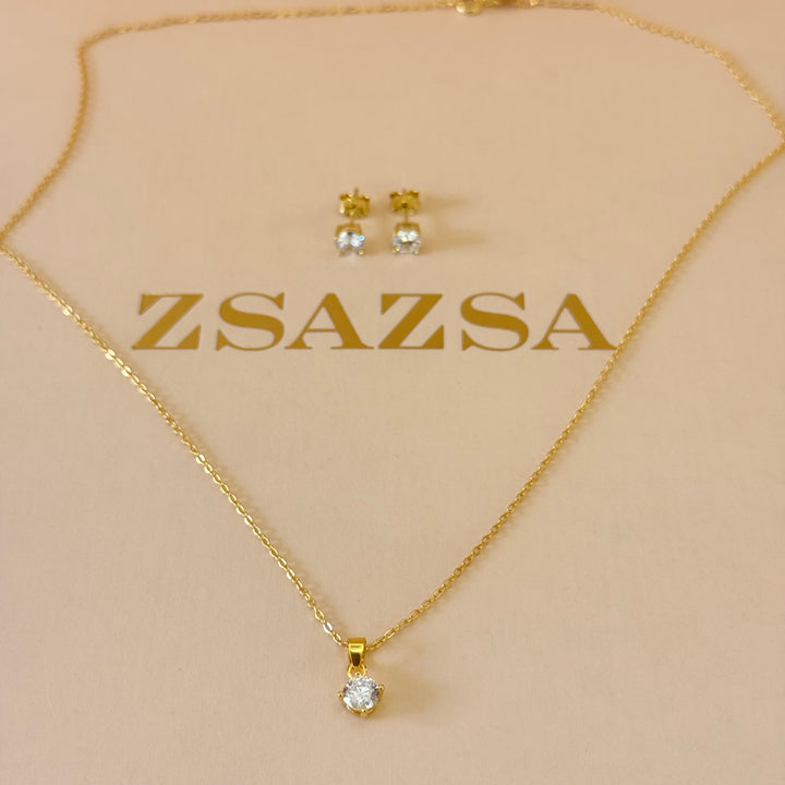 Solitaire zircone sterling silver gold plated set