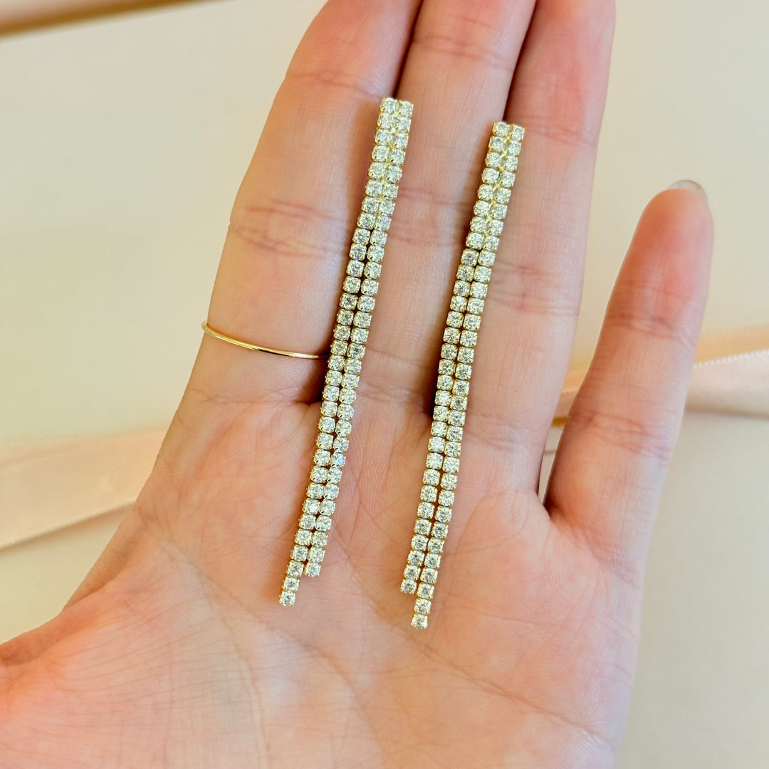 Long sterling silver gold plated zircone earrings