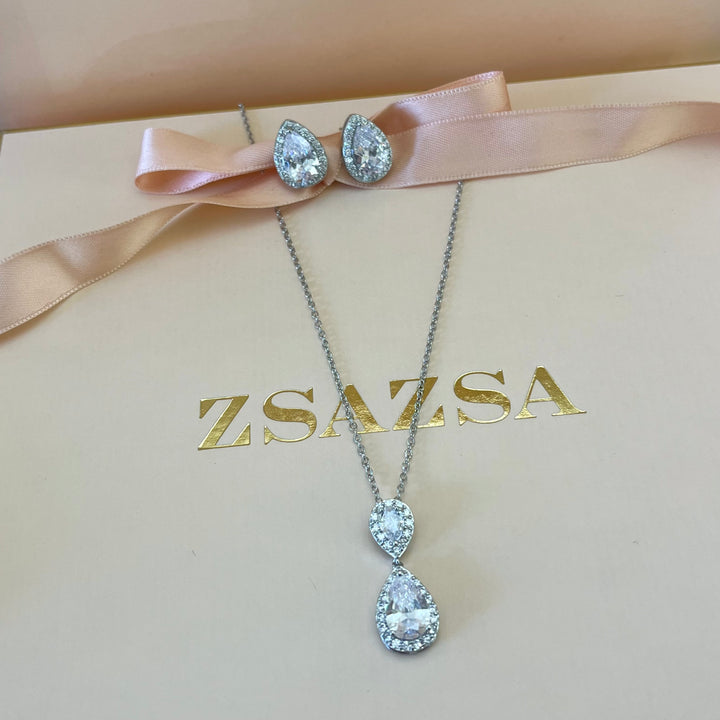 Silver zircone teardrop set