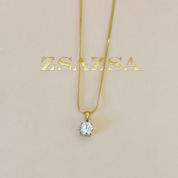 Zircone solitaire stainless steel gold plated pendant