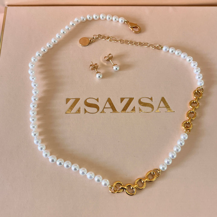 White Mallorca pearls gold plated set