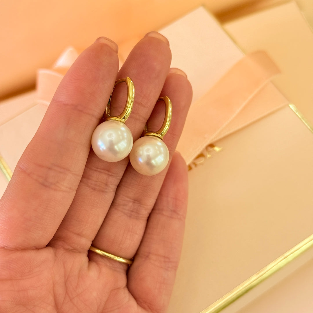 Plain pearls sterling silver gold plated earrings
