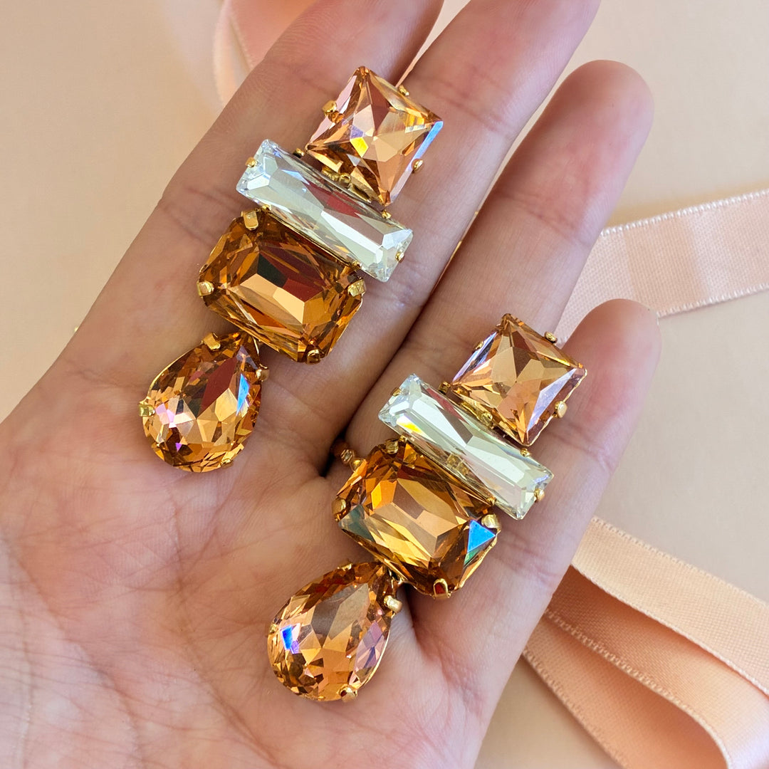 Peach mixed shape Swarovski crystals earrings
