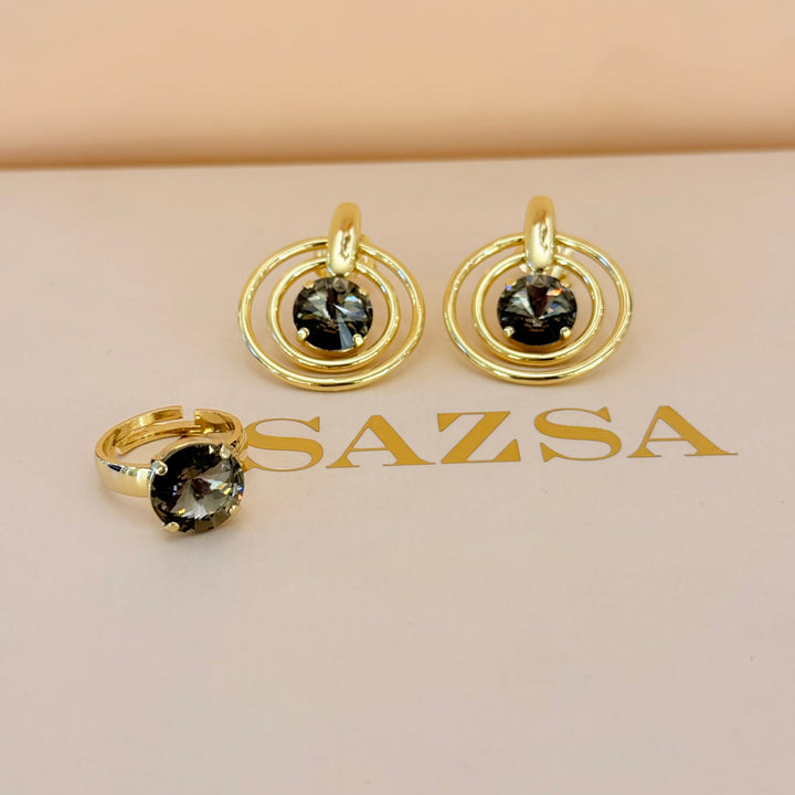 Statement bronze Swarovski crystals earrings and ring