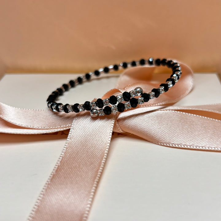 Dainty black silver bangle