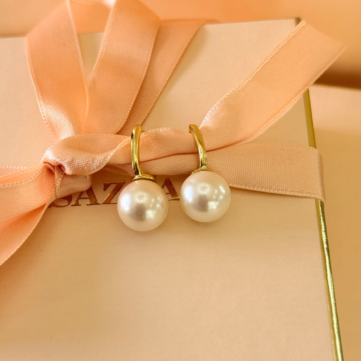 Plain pearls sterling silver gold plated earrings