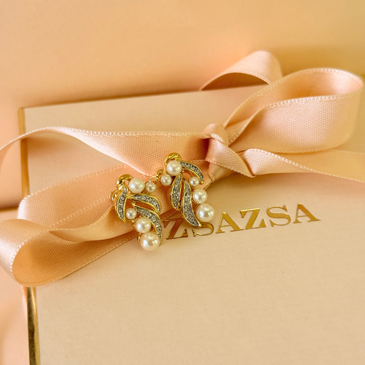 Swarovski crystals & cream pearl gold plated earrings