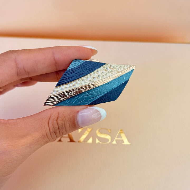 Mixed texture blue enamel rose gold plated set