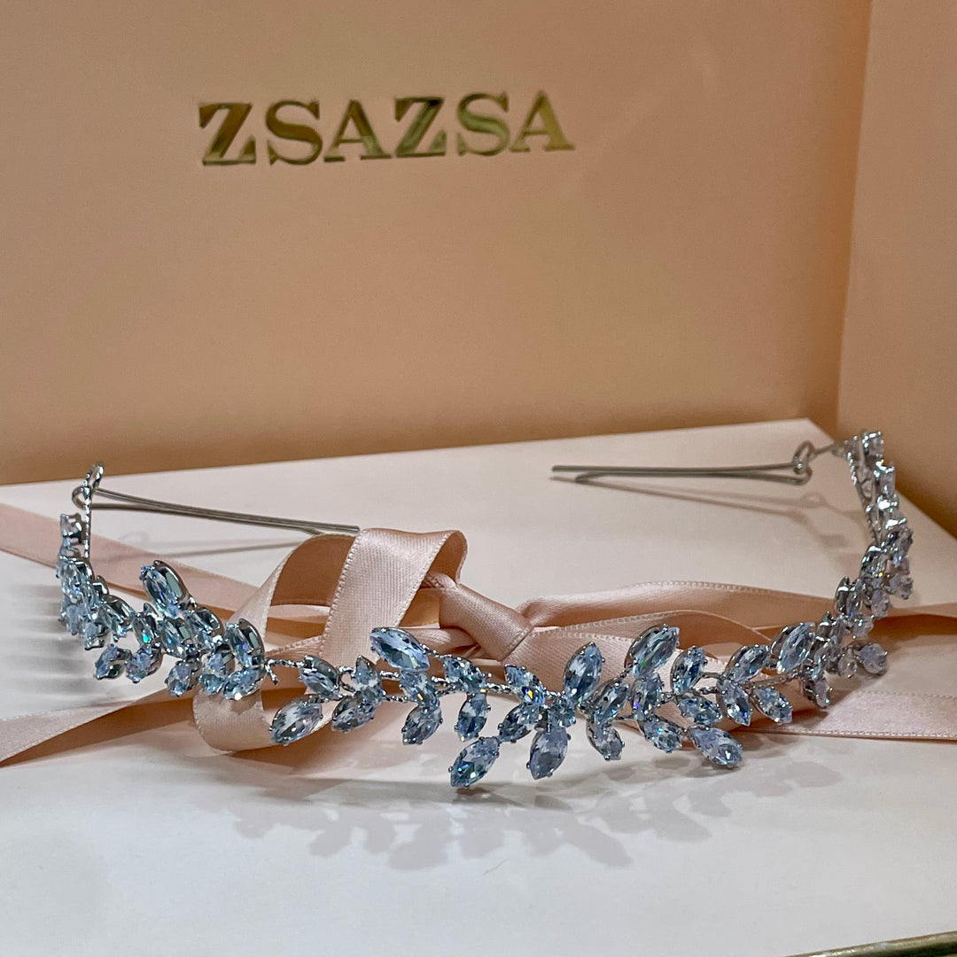 Full leaf flexible cubic zircone headband