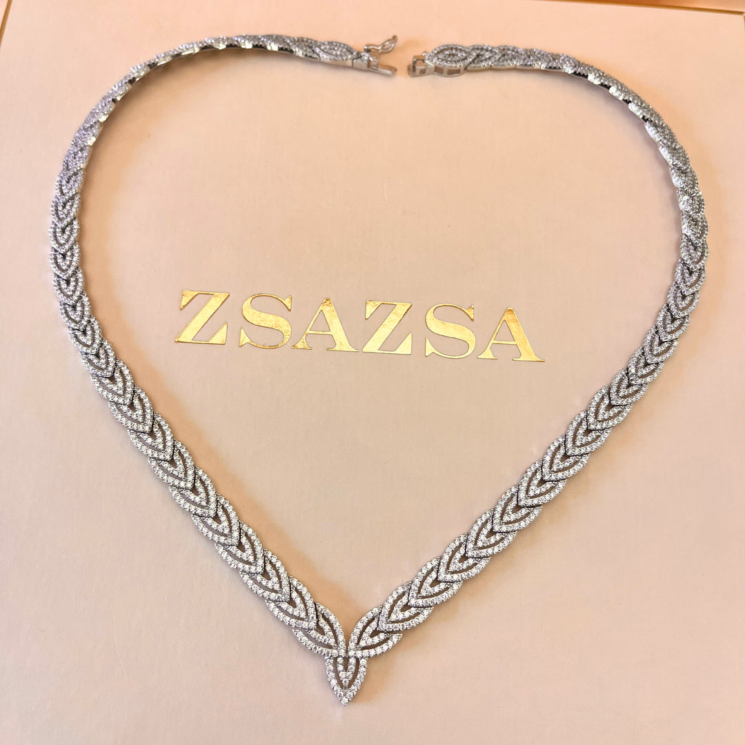 Leaf zircone white gold plated set