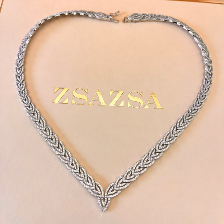 Leaf zircone white gold plated set