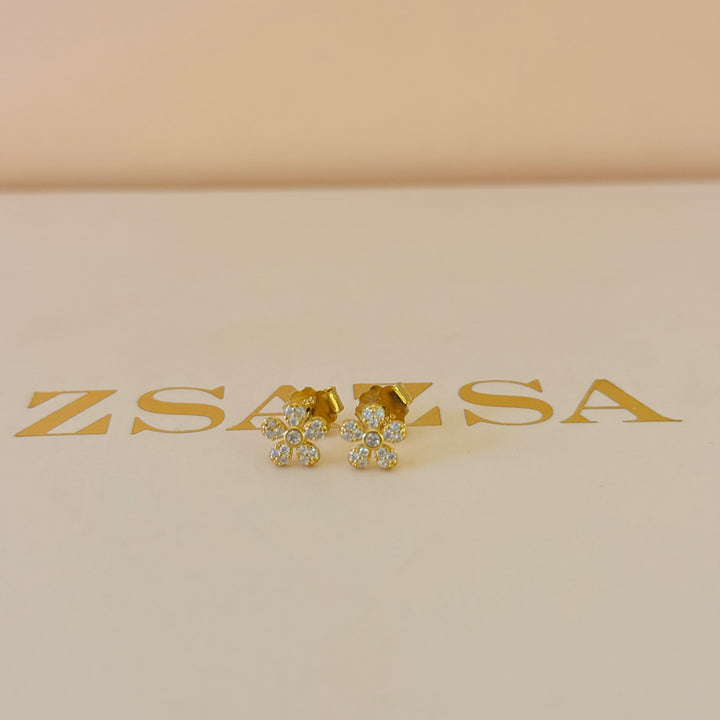 Flower zircone sterling silver gold plated studs