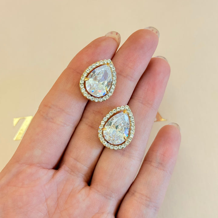 Big teardrop zircone gold plated earrings