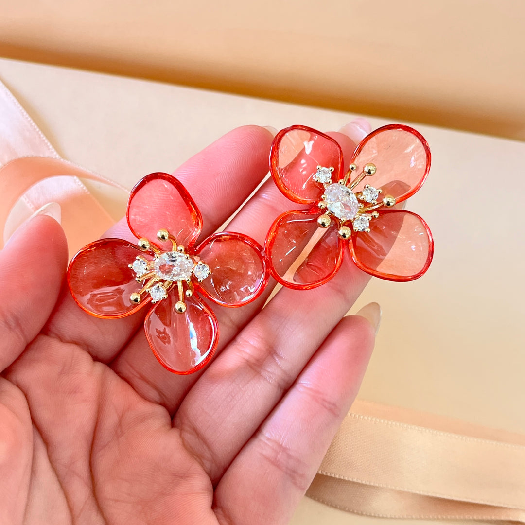 Coral flower resin gold plated earrings