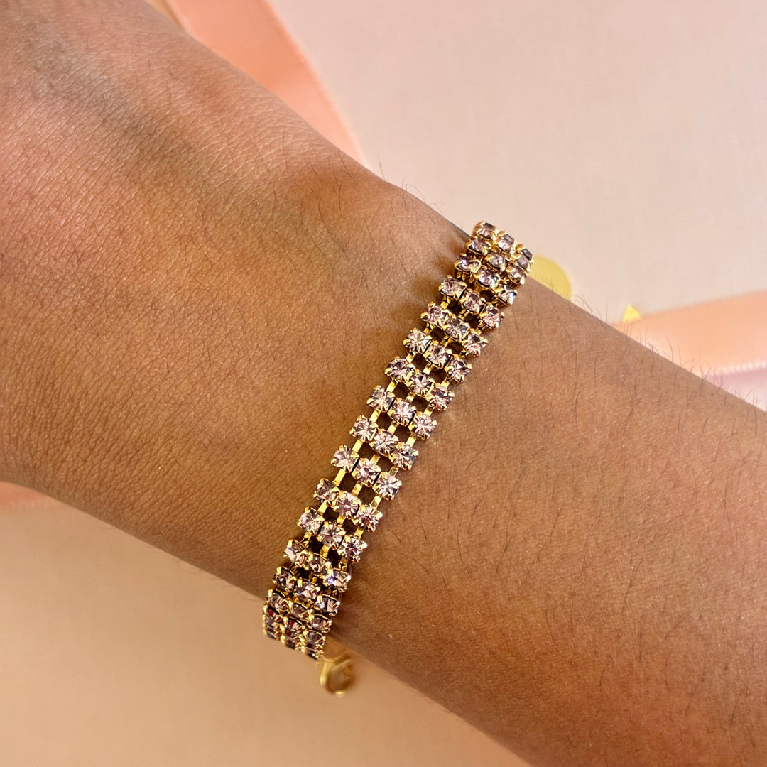 3 rows mauve Swarovski crystals bracelet