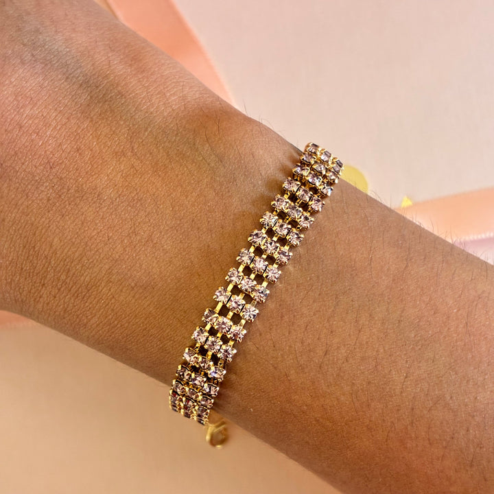 3 rows mauve Swarovski crystals bracelet