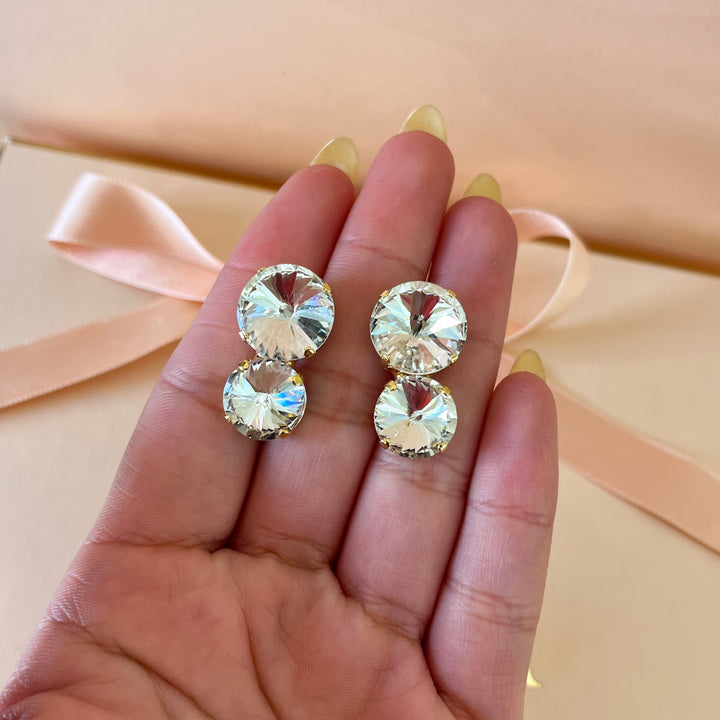 Double preciosa crystals gold plated studs