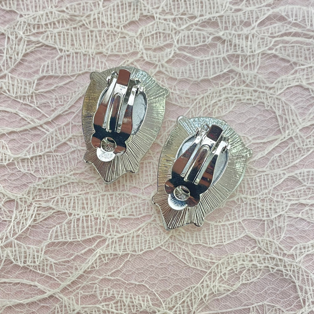 Big stone silver clips earrings