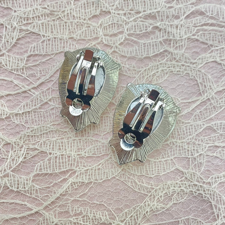 Big stone silver clips earrings