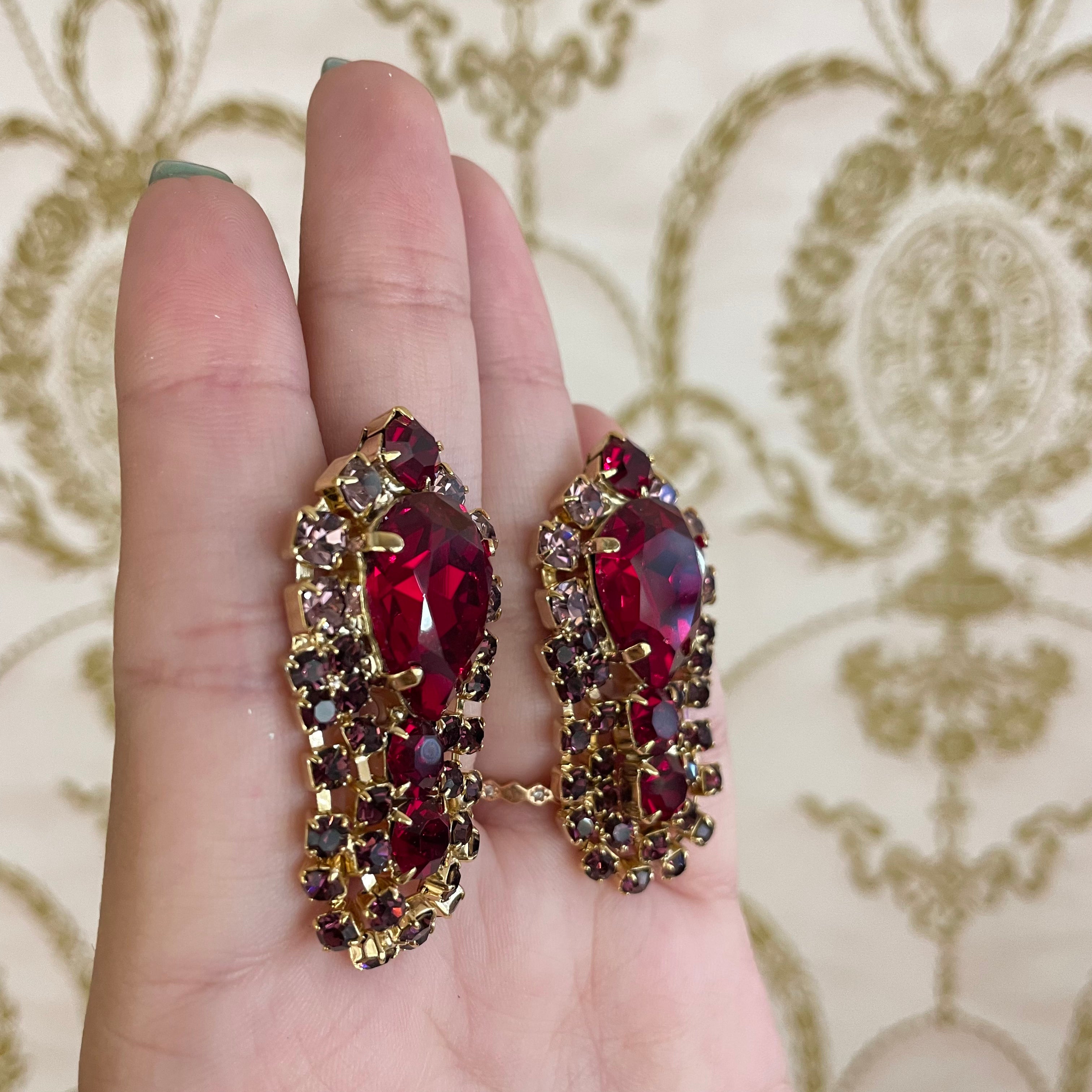 Swarovski Crystal red, lilac and purple earrings