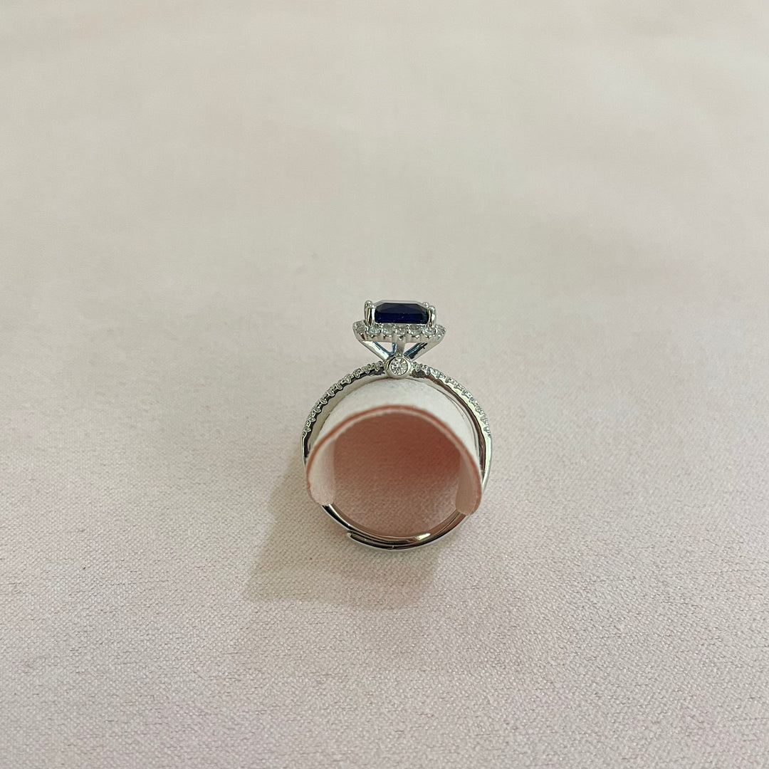 Elegant navy blue CZ ring