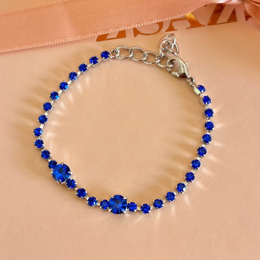 Royal blue Swarovski crystals silver bracelet