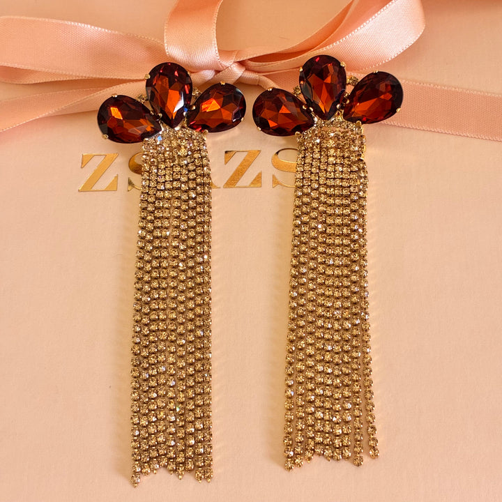 Teardrop bronze fringe long earrings