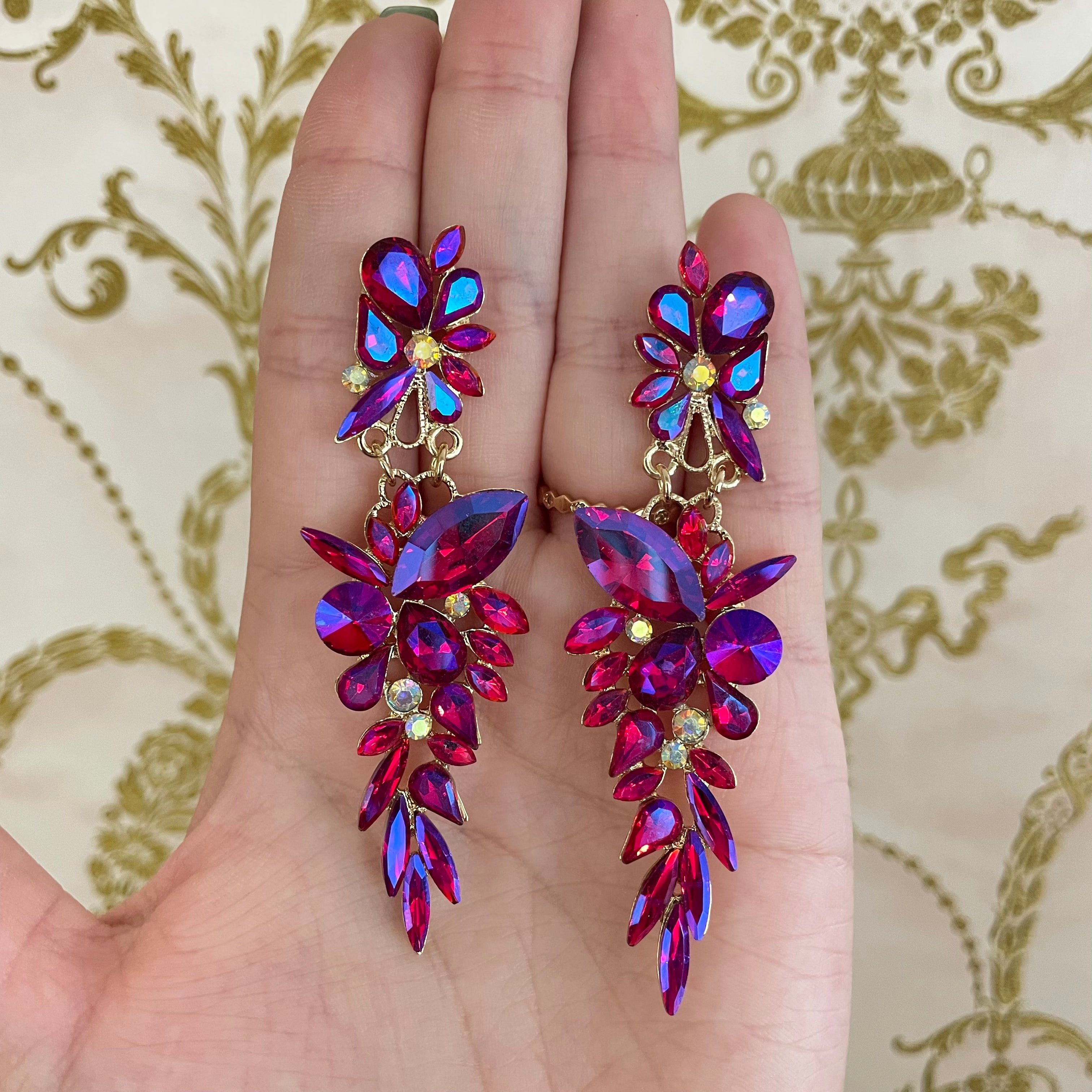 Long multi red earrings