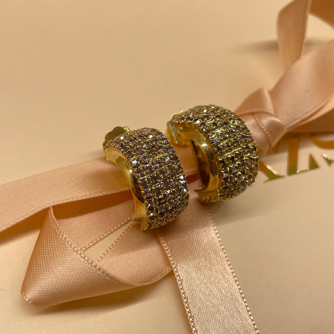 Lilac half Swarovski crystals hoops