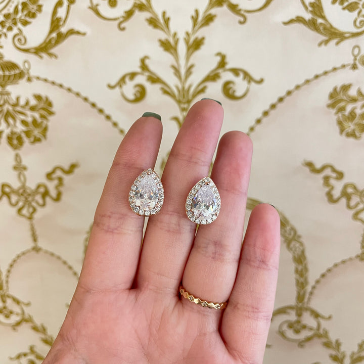 Teardrop zircone Rose gold clips earrings