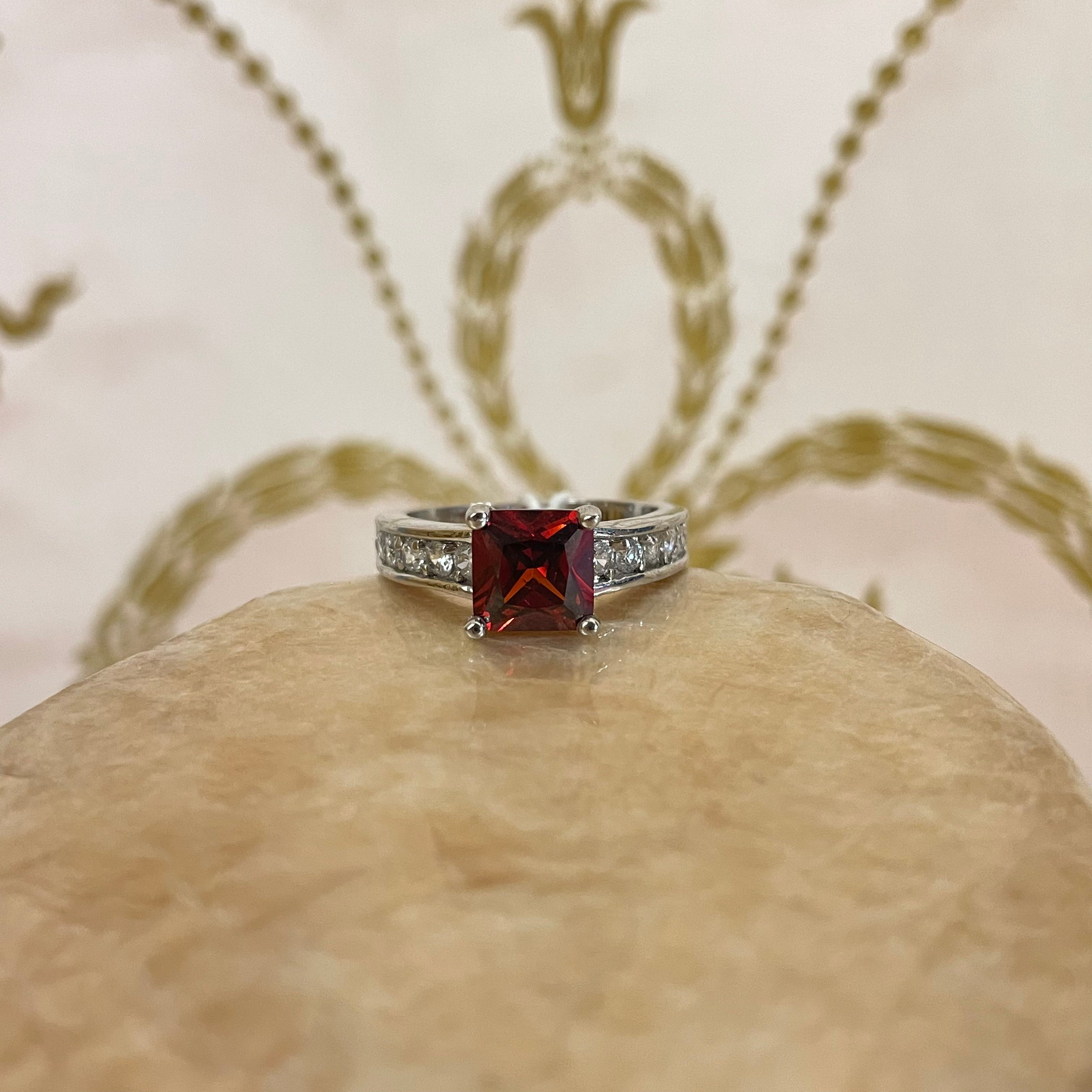 Red Square rhinestone C.Z ring