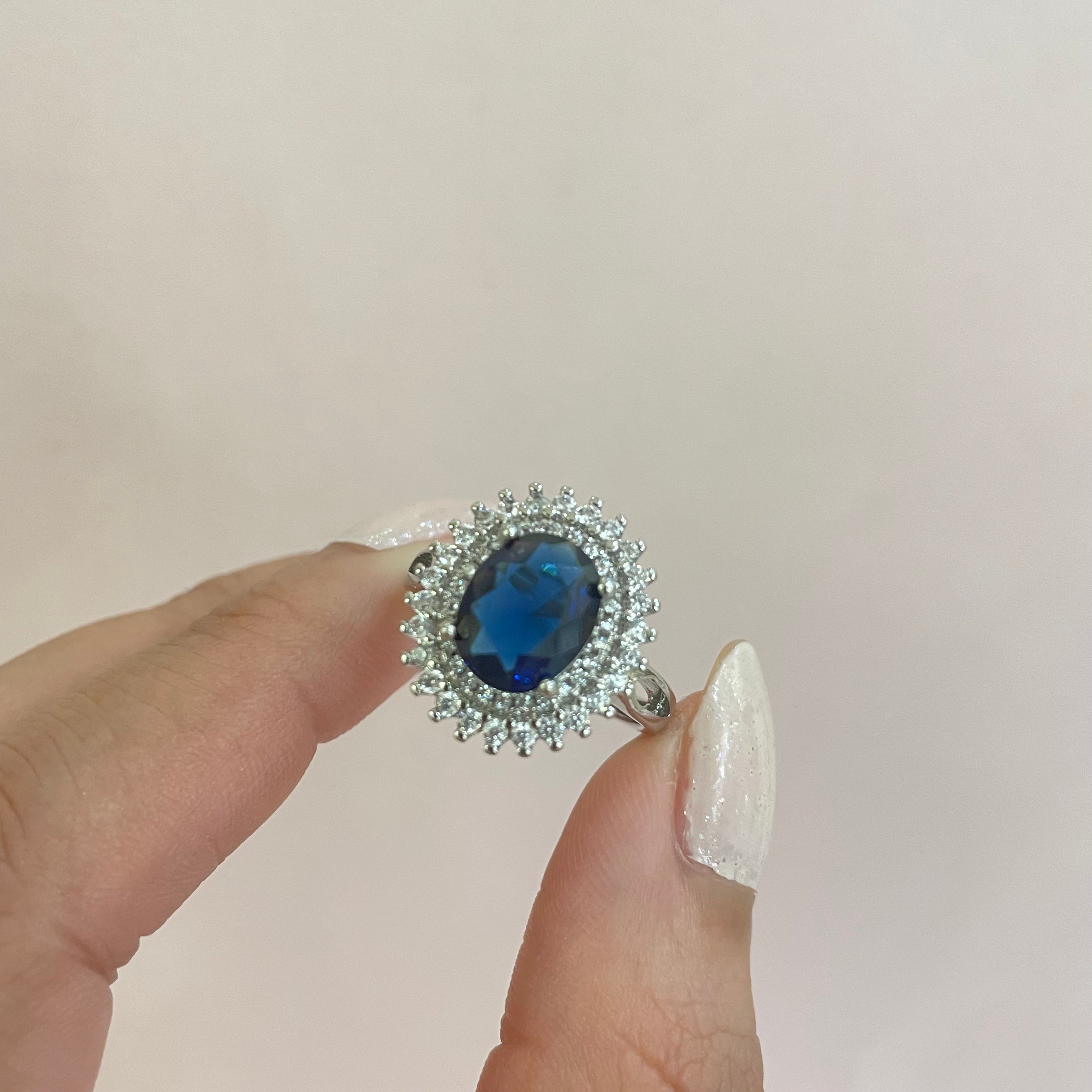 Elegant navy blue C.Z ring